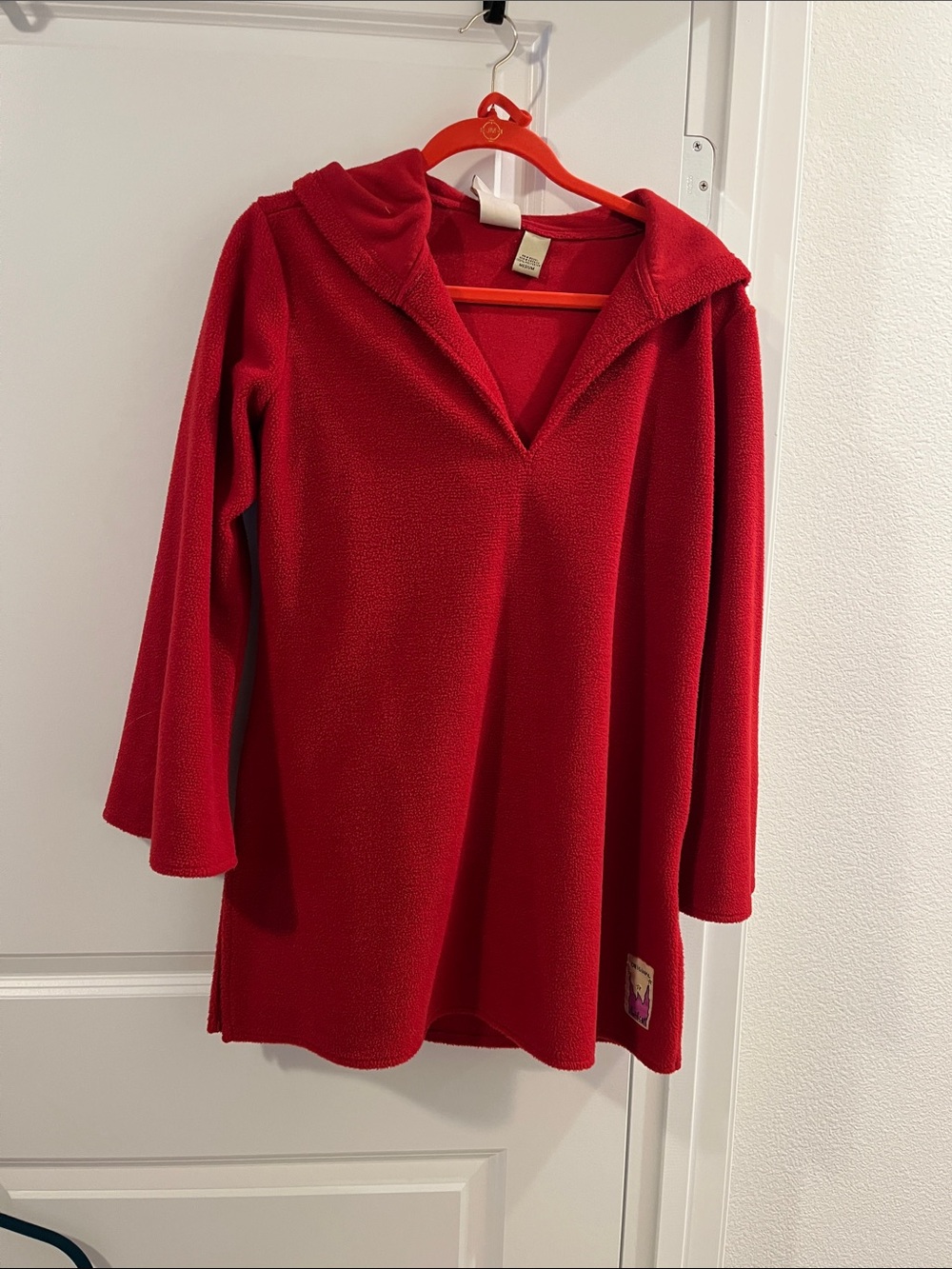 Women's Red Hooded Fleece Tunic Top